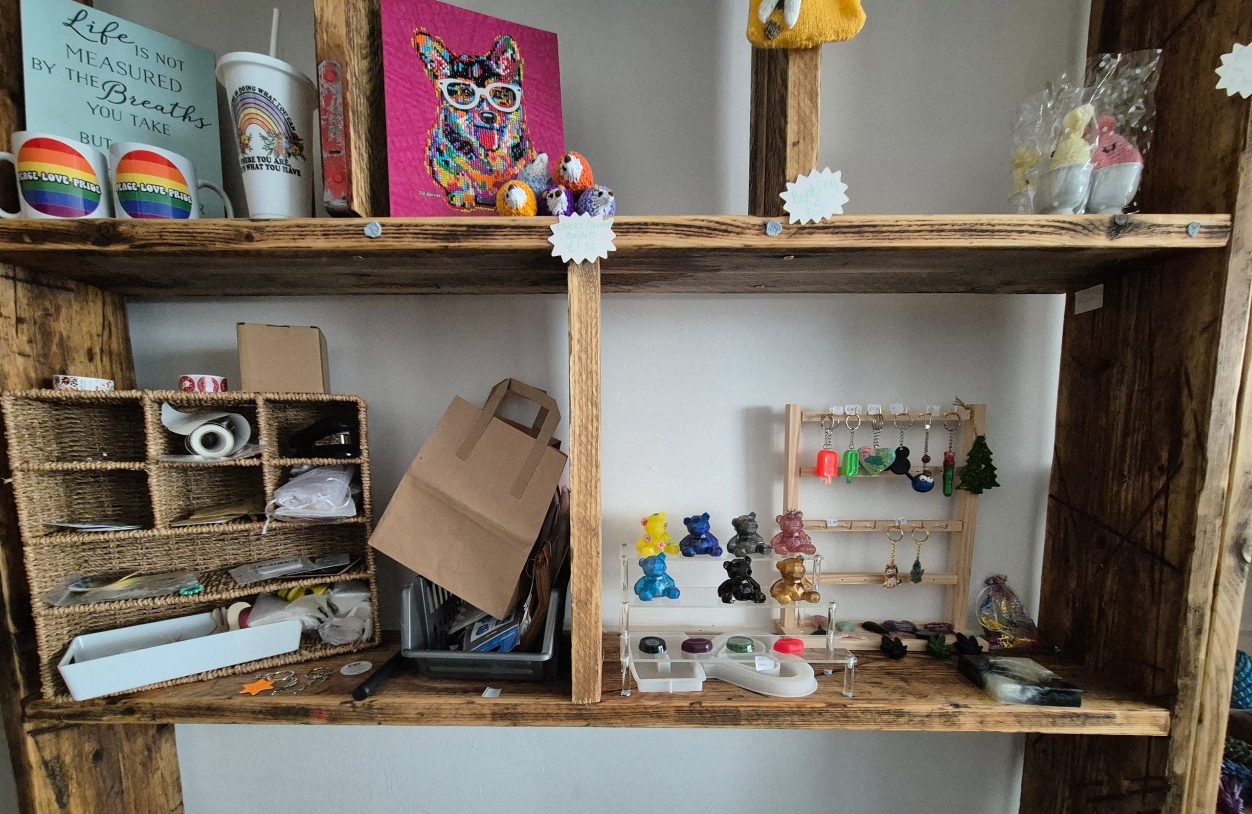 Handmade goods on display at the Tudor House Artisan Wall