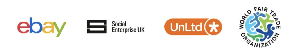Partner logos for eBay, Social Enterprise UK, UnLtd and the World Fair Trade Organization